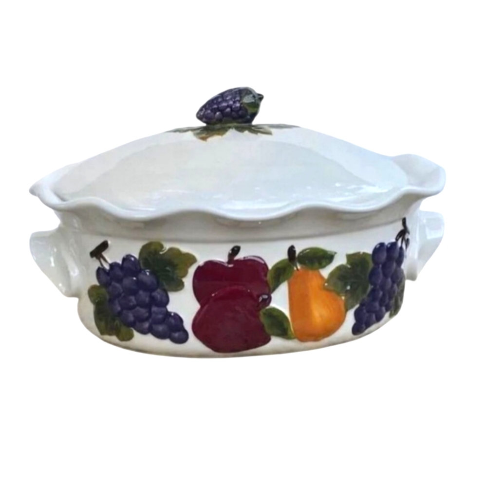 Sonoma Family Roaster Stoneware 6 quarts Home Interiors New Fruit grapes apples